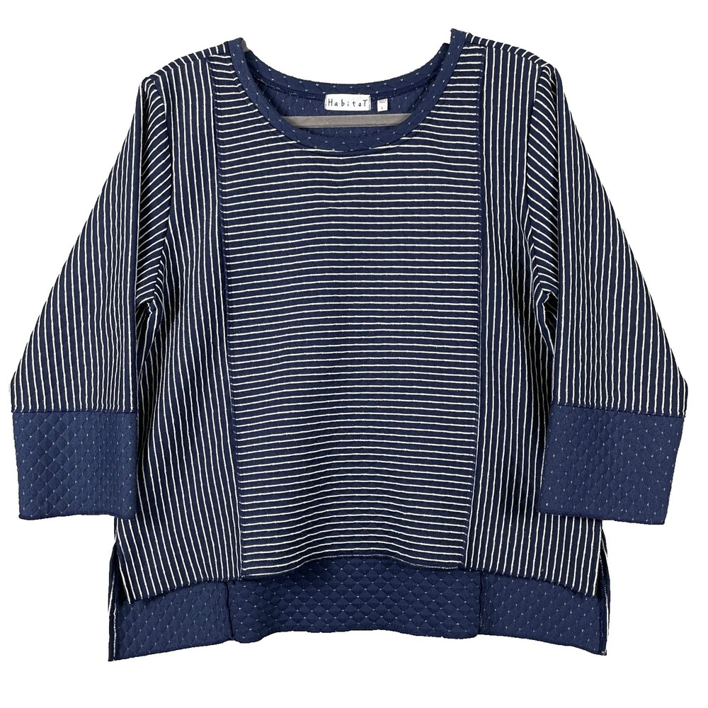 Habitat Clothes to Live‎ In Top Womens L Blue Mixed Stripe Art to Wear Nautical